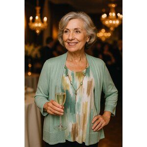 Alfred Dunner Woman Brushstroke Two-For Cardigan With Necklace, size 1X